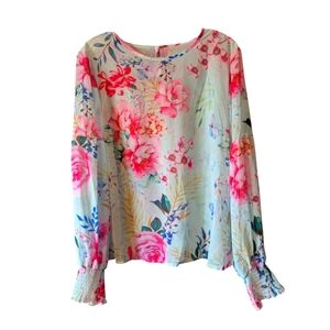 Floral Print Women's Top - Multicolor Sheer Sz.L
